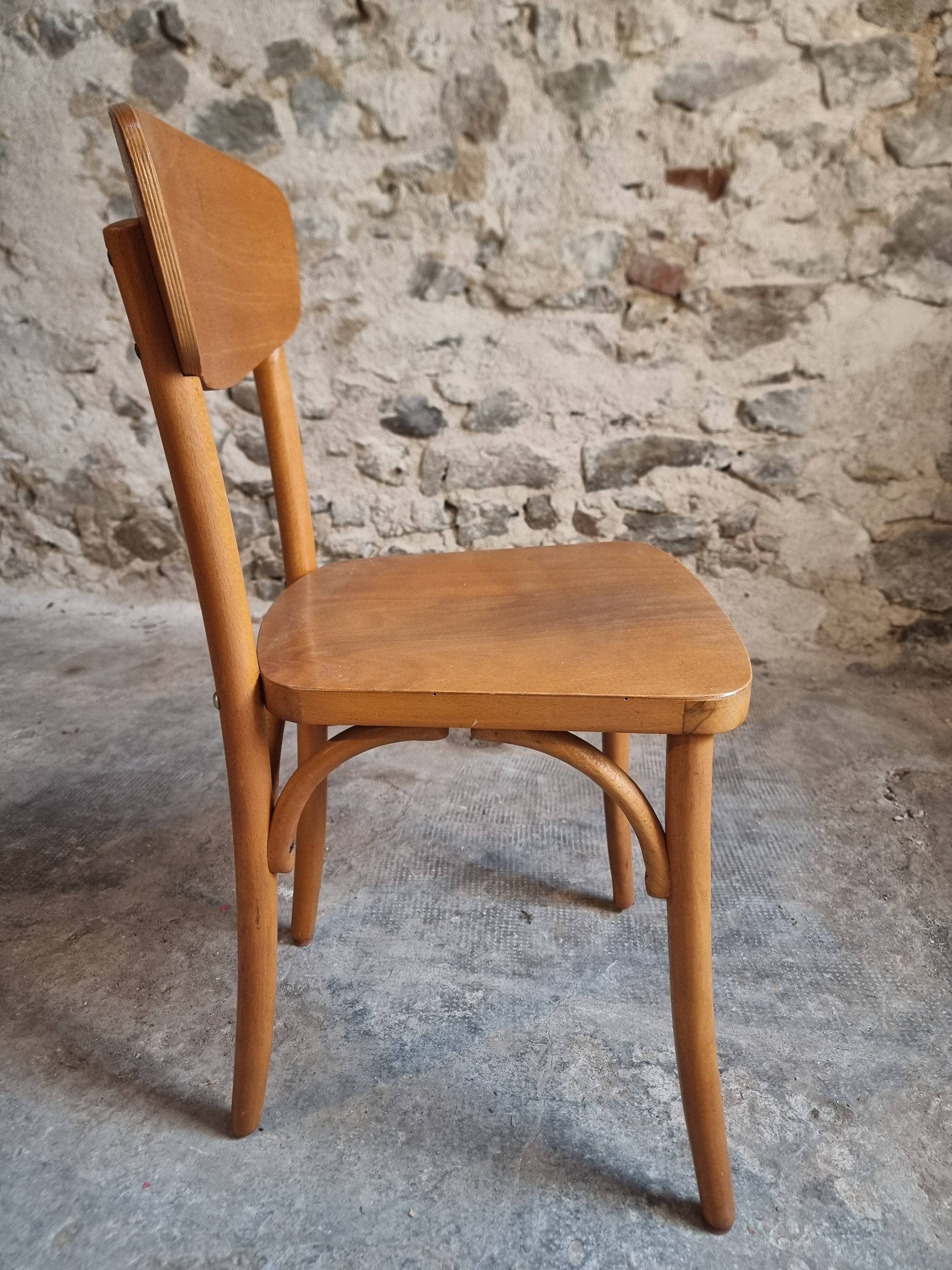 Ensemble de 6 chaises bistrot françaises vintage en bois courbé par Luterma, vers 1950–1970