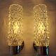 Pair of vintage Art Deco space age chrome and molded glass wall sconces