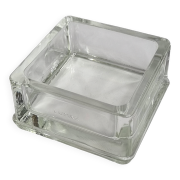 Vintage square Lumax catchall in thick transparent glass 11 x 11 x 6 cm