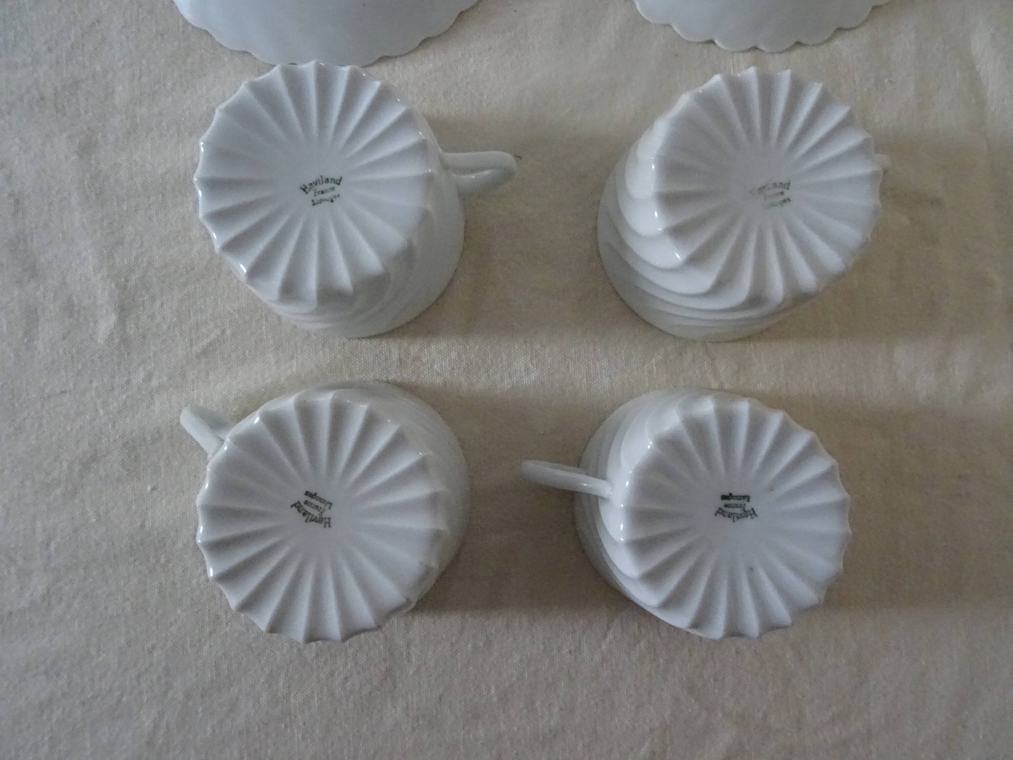 4 cups with saucer Limoges Haviland white torso