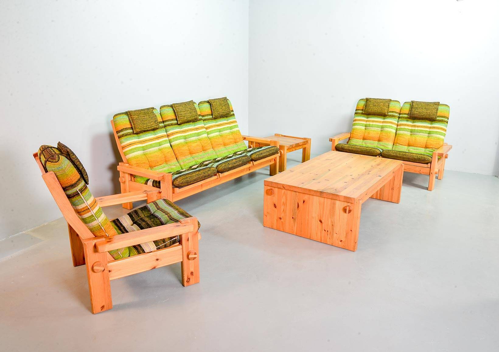 Multicolored Yngve Ekstrom Pinewood Lounge Chair Dymling for Swedese 1970s