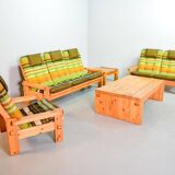 Multicolored Yngve Ekstrom Pinewood Lounge Chair Dymling for Swedese 1970s
