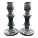 Pair of green ceramic candlesticks
