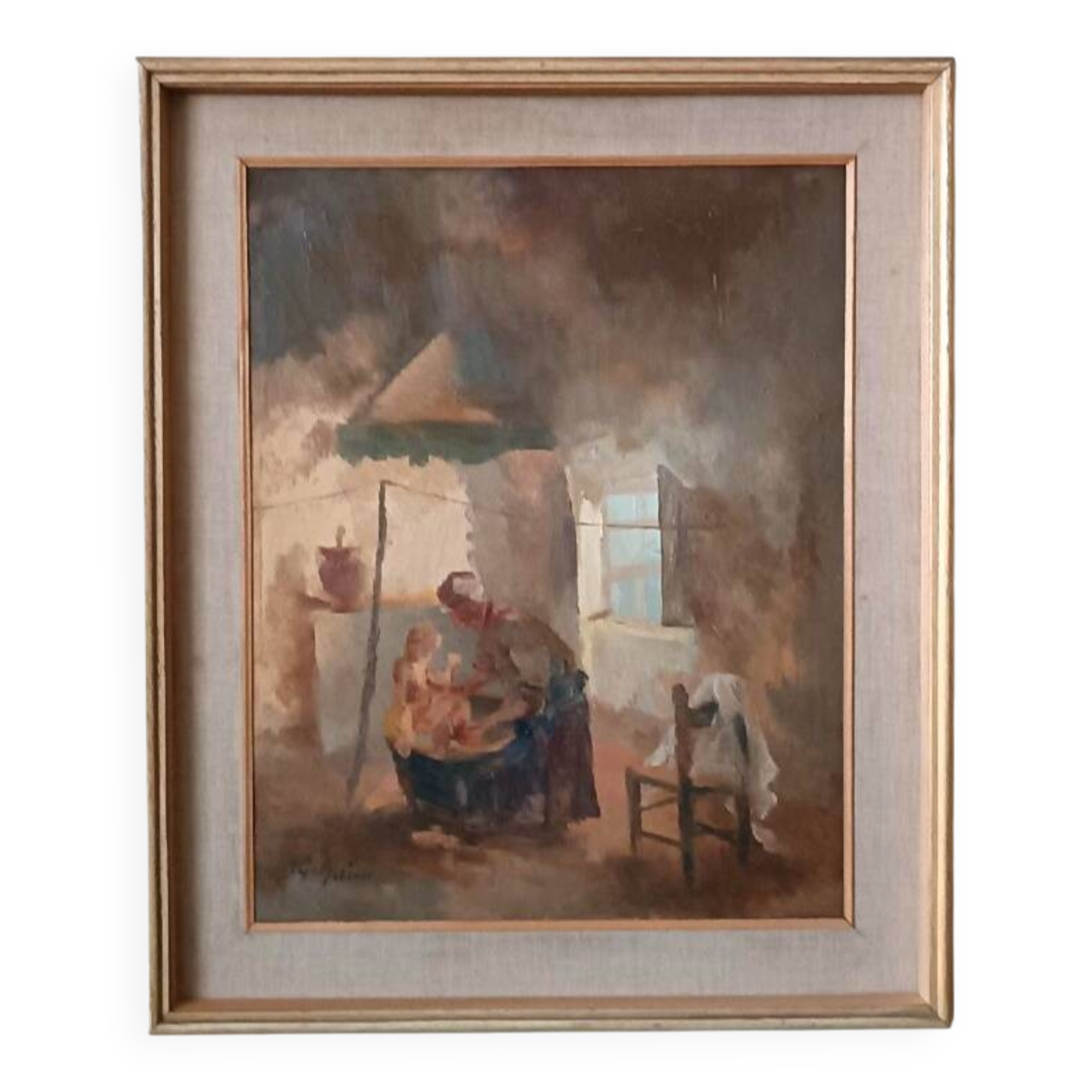Interior painting oil on panel Guido Guidi 40s/50s