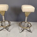 Seventies brass and chrome bar stools, set of 2, 1970s