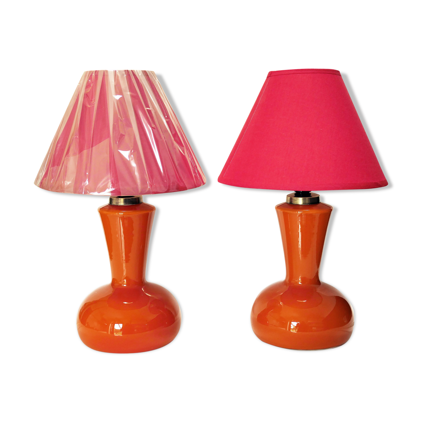 Paire de lampes de table verre orange 1960's