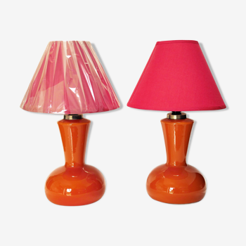 Pair of 1960's orange glass table lamps