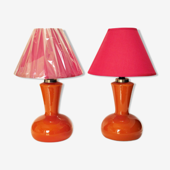 Paire de lampes de table verre orange 1960's