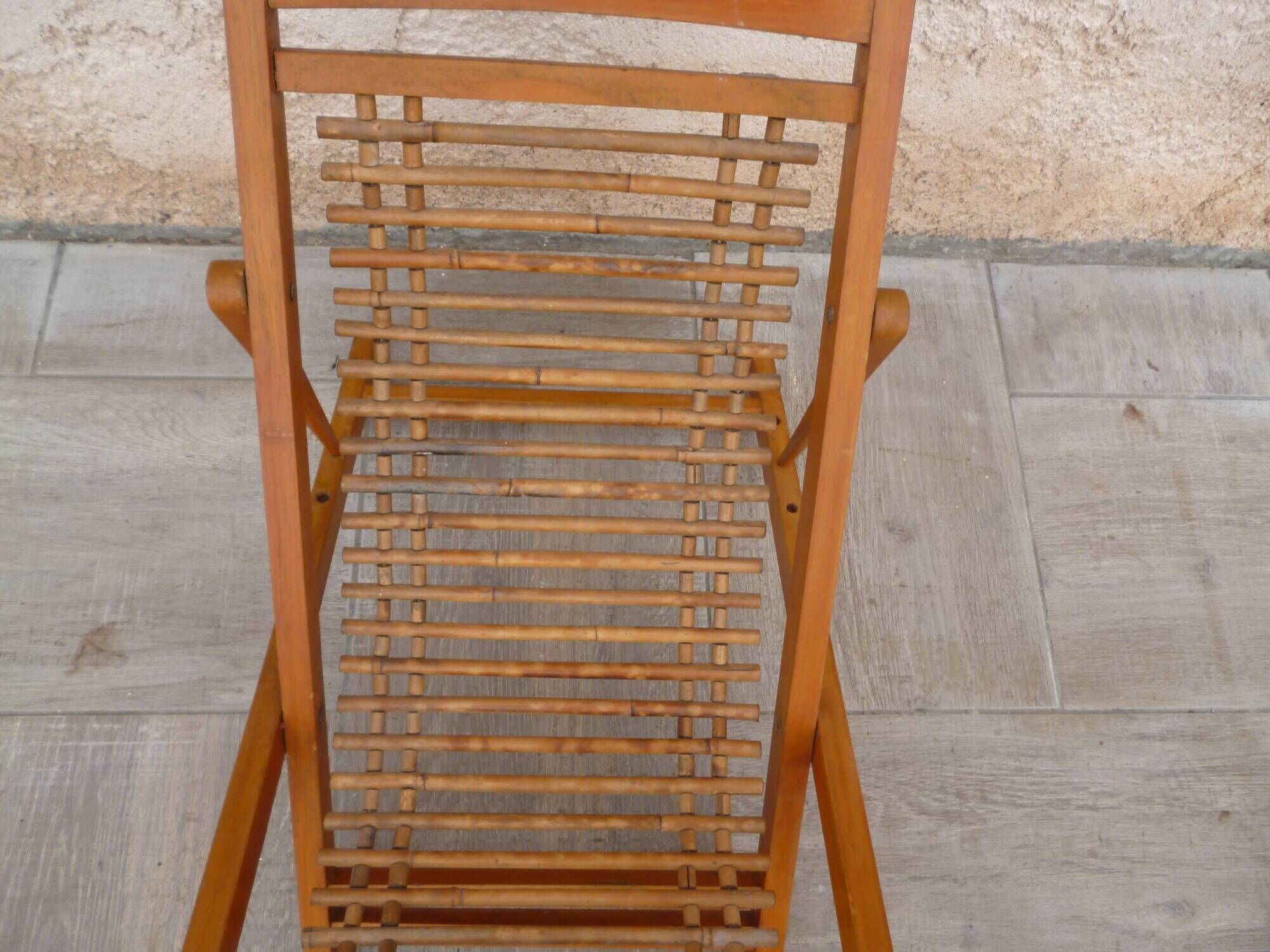 Children's lounger wooden deckchair and vintage foldable bamboo