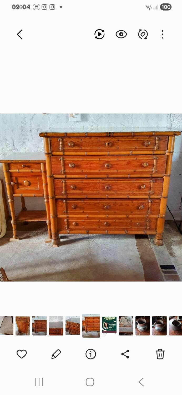Early 20th-century commode in bamboo pitchin style.