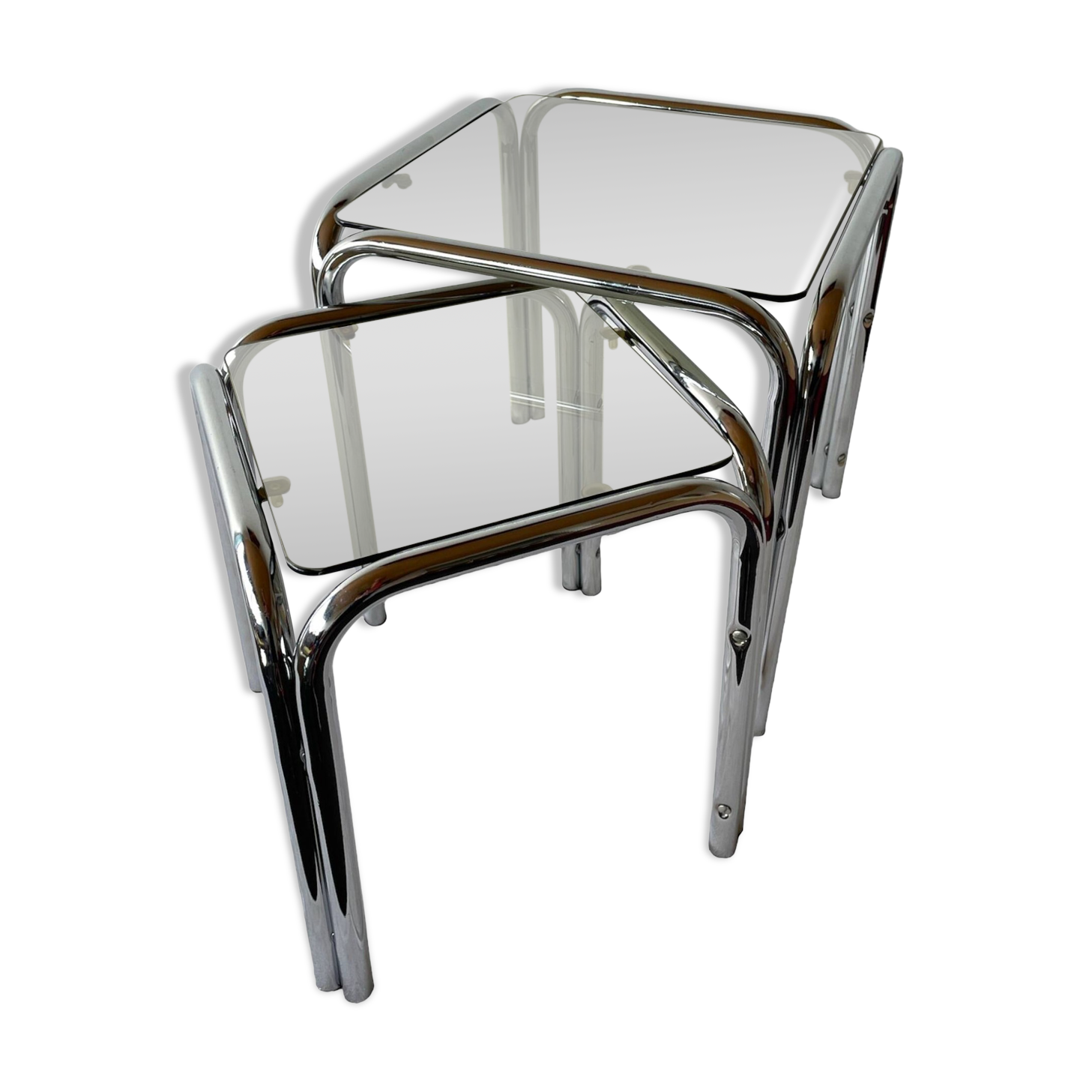 Chrome and smoked glass nesting tables, 1970s