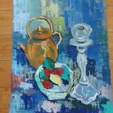 Table , gouache , jug , lacemaker lamp , Provence