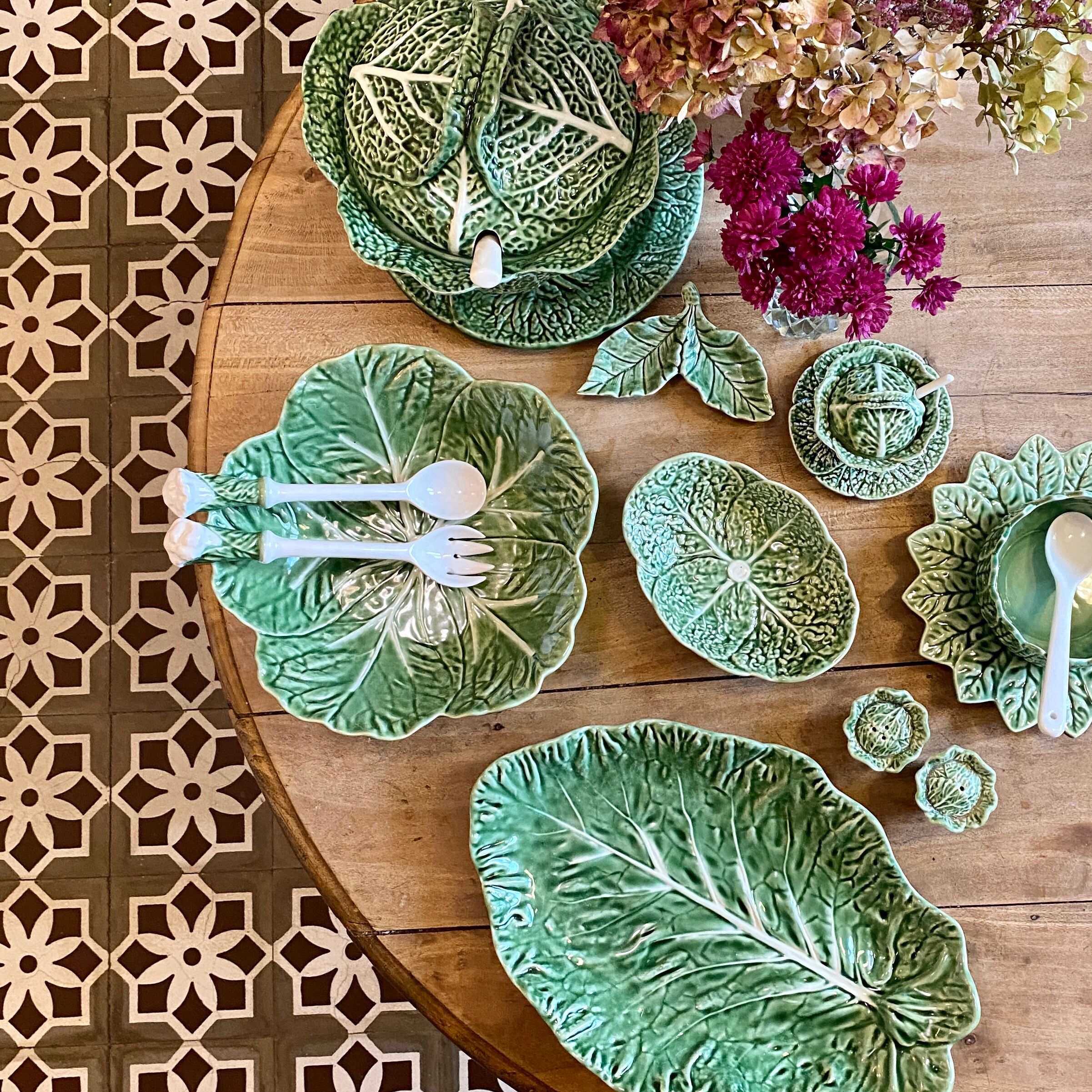 Vintage cabbage bowl and ceramic salad cutlery