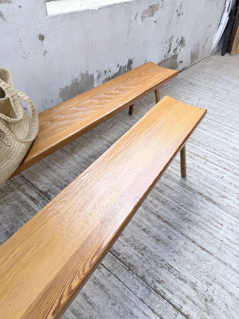 Pair of benches from the 1950s mountain furniture, pine.