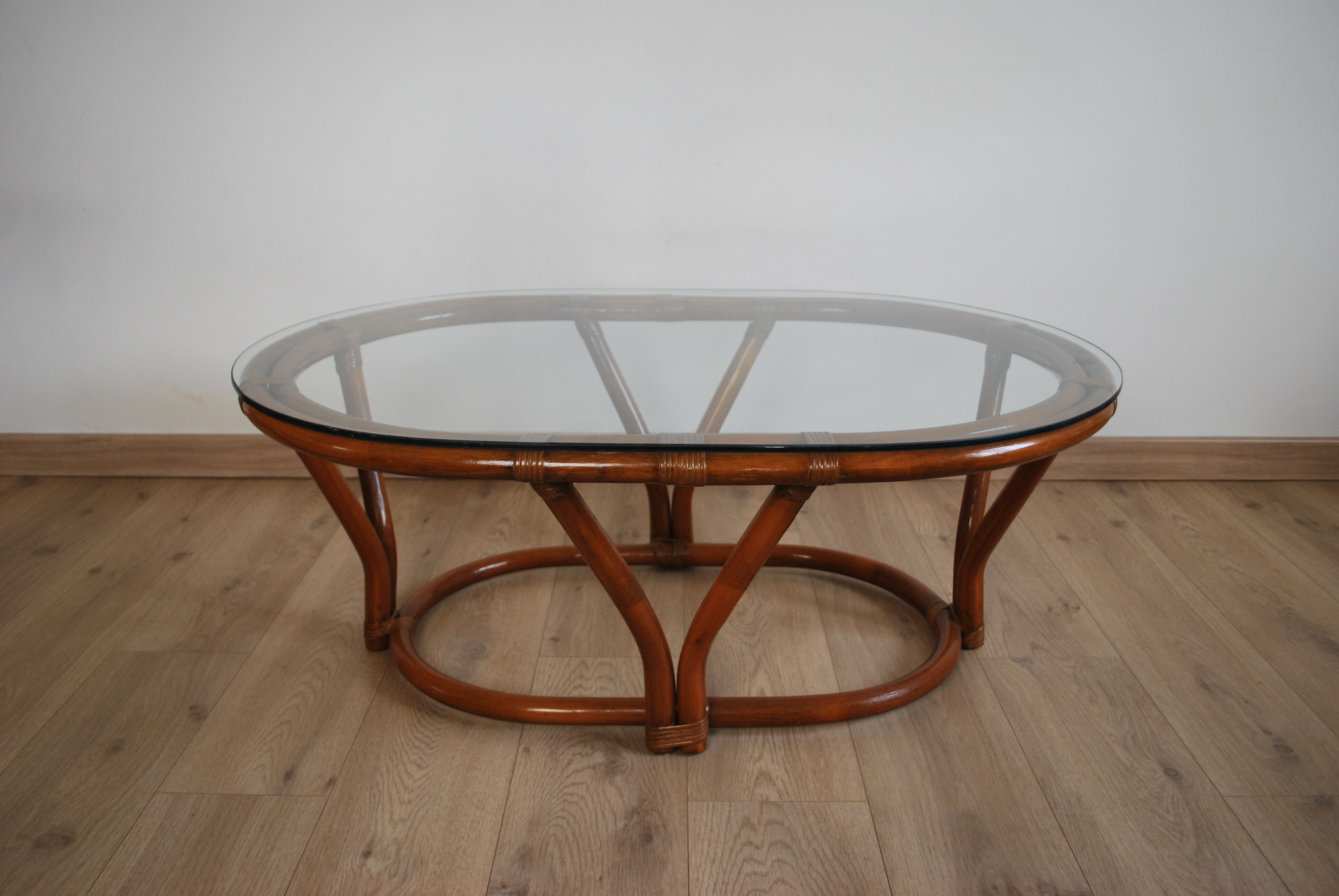 Rattan table and glass
