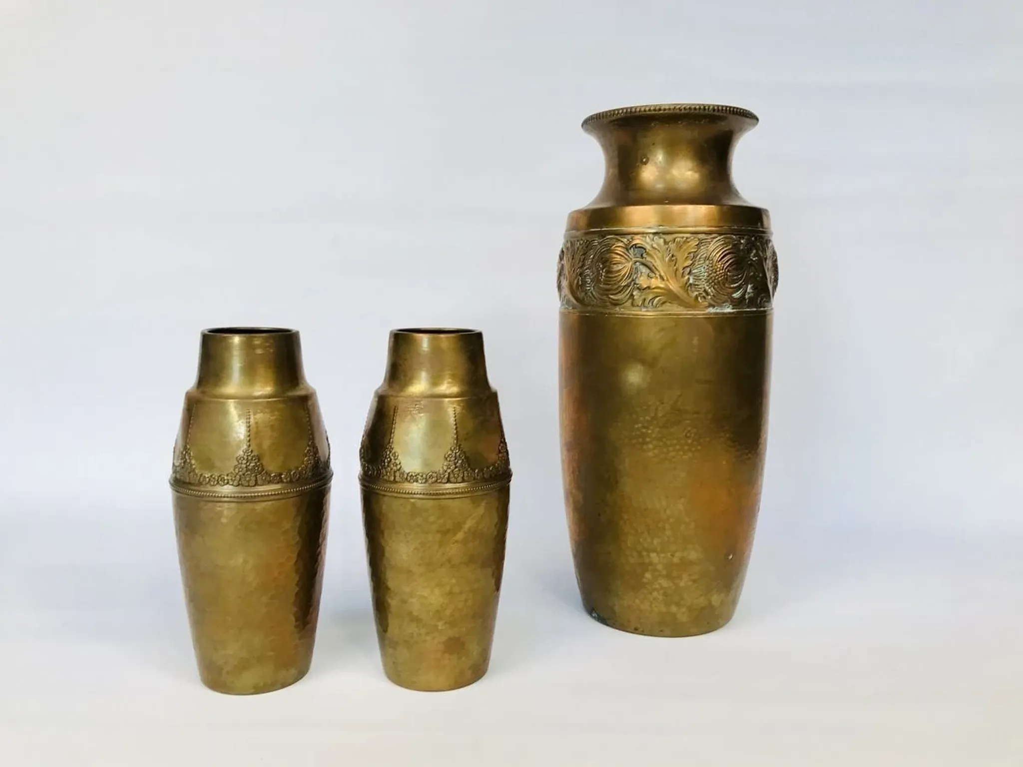 Art Nouveau Wrought & Hammered Brass Vases from WMF Germany 1920s, Set of 2