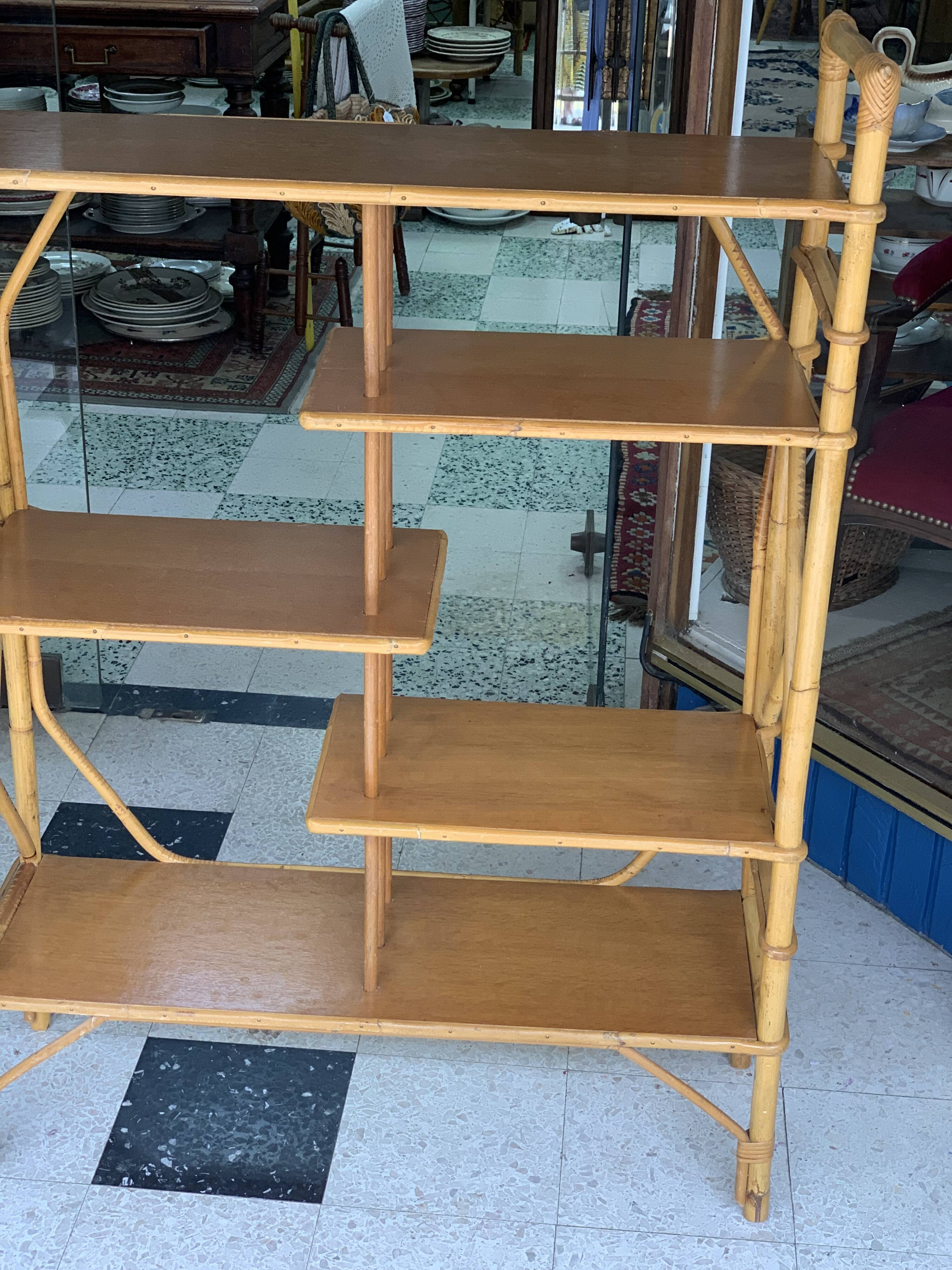 Large rattan standing shelf old