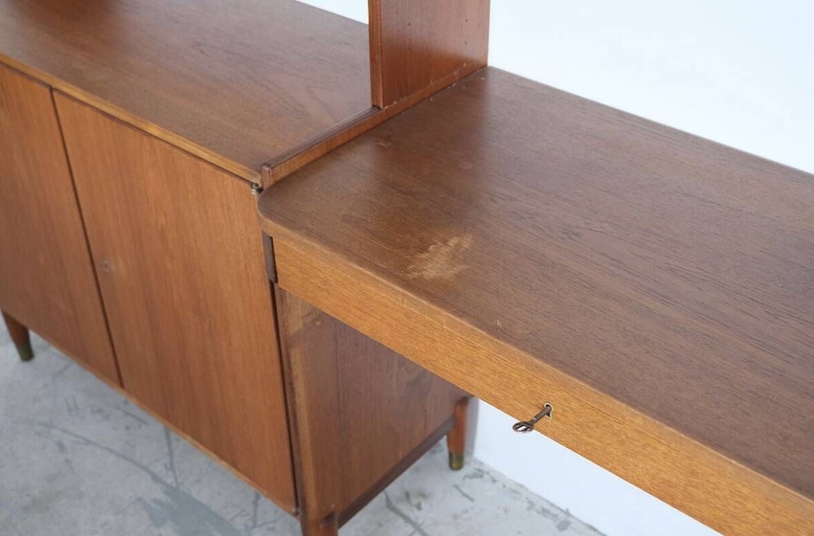 Large Scandinavian wall system in teak with integrated desk – vintage from the 1970s.