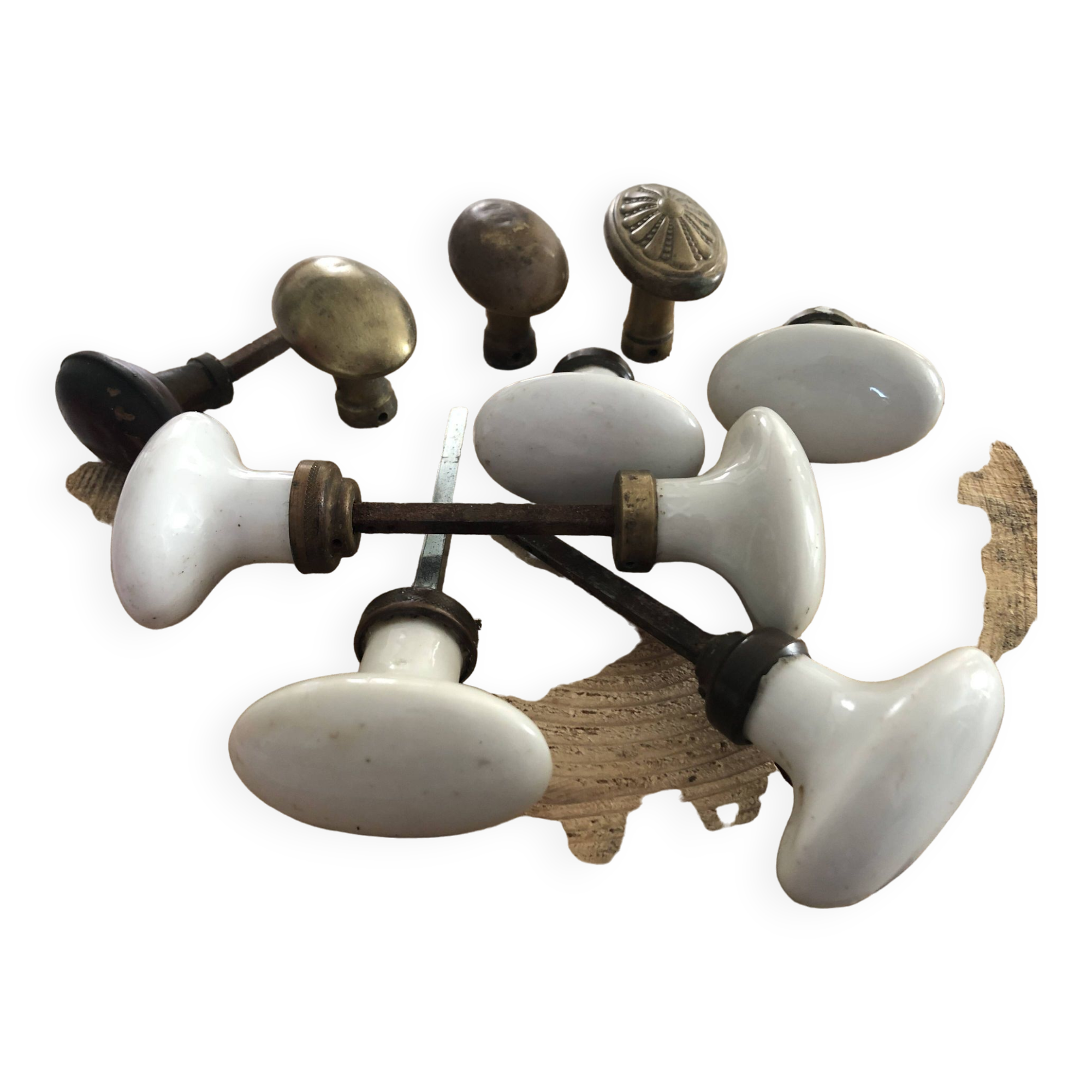 porcelain and brass door handle set