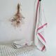Old linen tea towels - monogrammed - red stripes - Set of 7