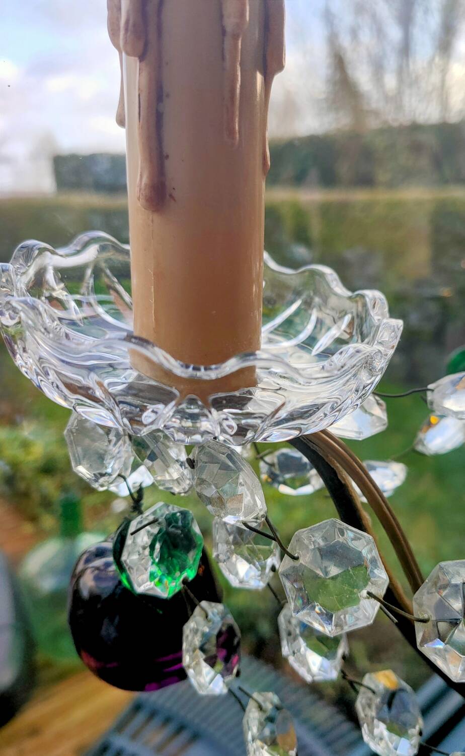 Golden bronze chandelier with fruit pendants