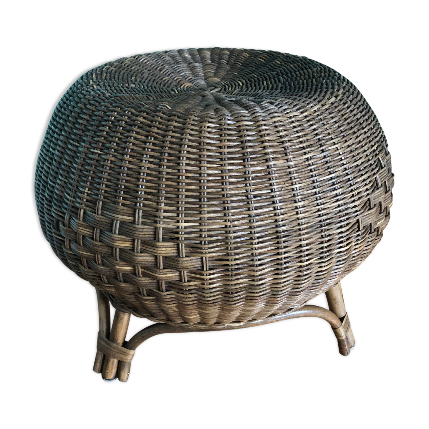 Ottoman stool in rattan from the 60s