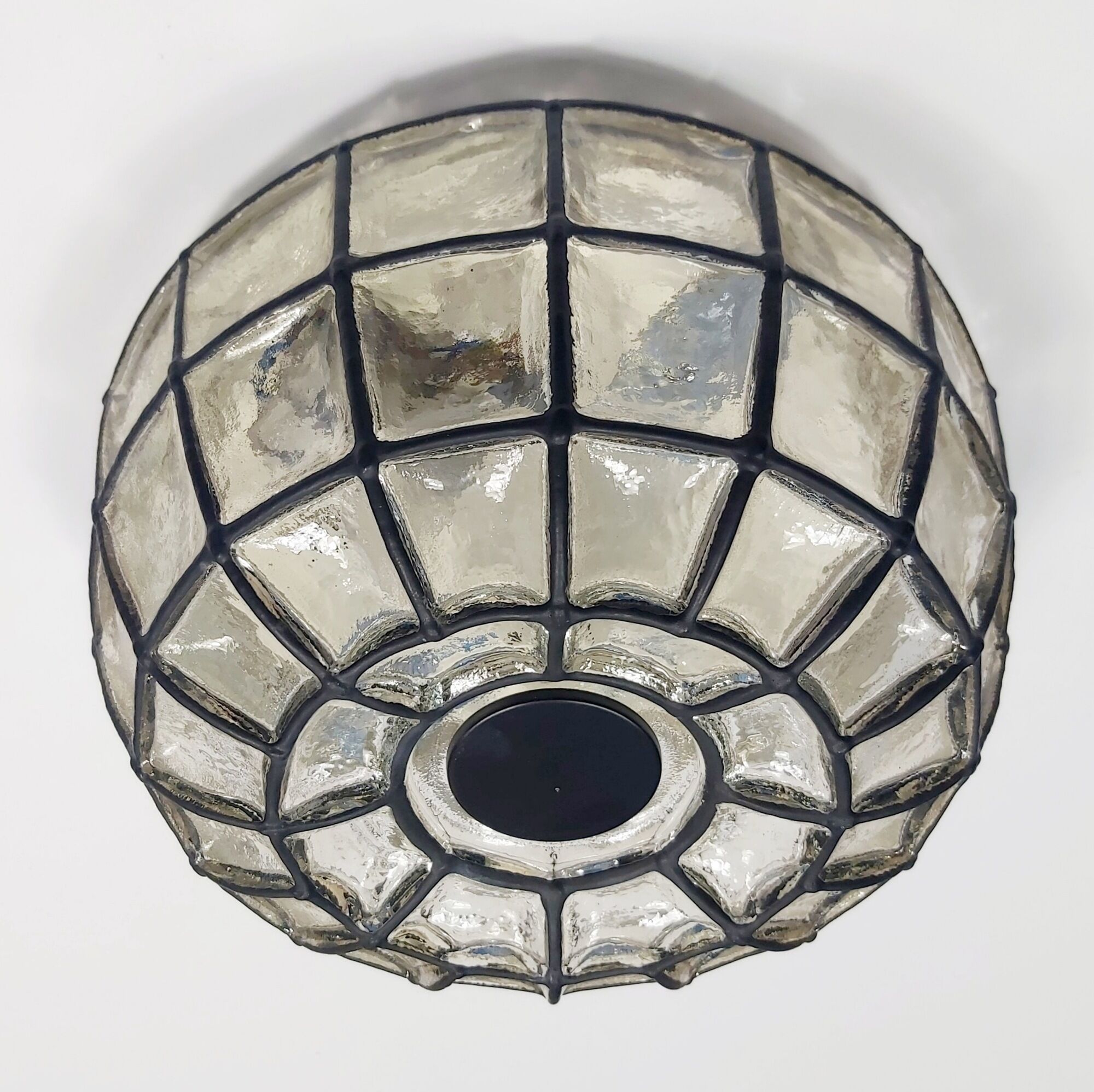 Mid-century minimalist flush mount ceiling light in glass and iron from Limburg, Germany, 1960s