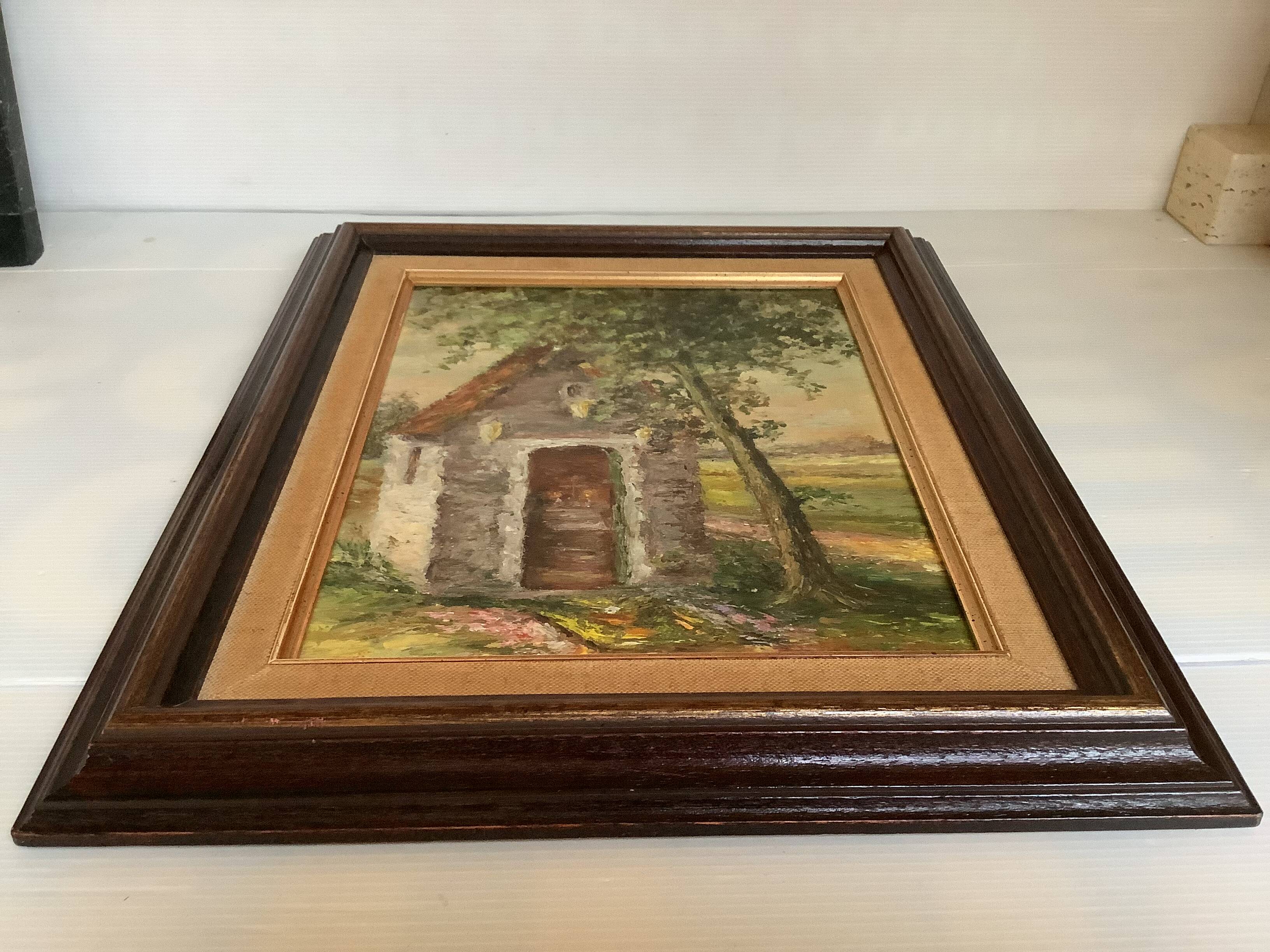 Landscape tableau of the countryside, canvas mounted on panel, signed.