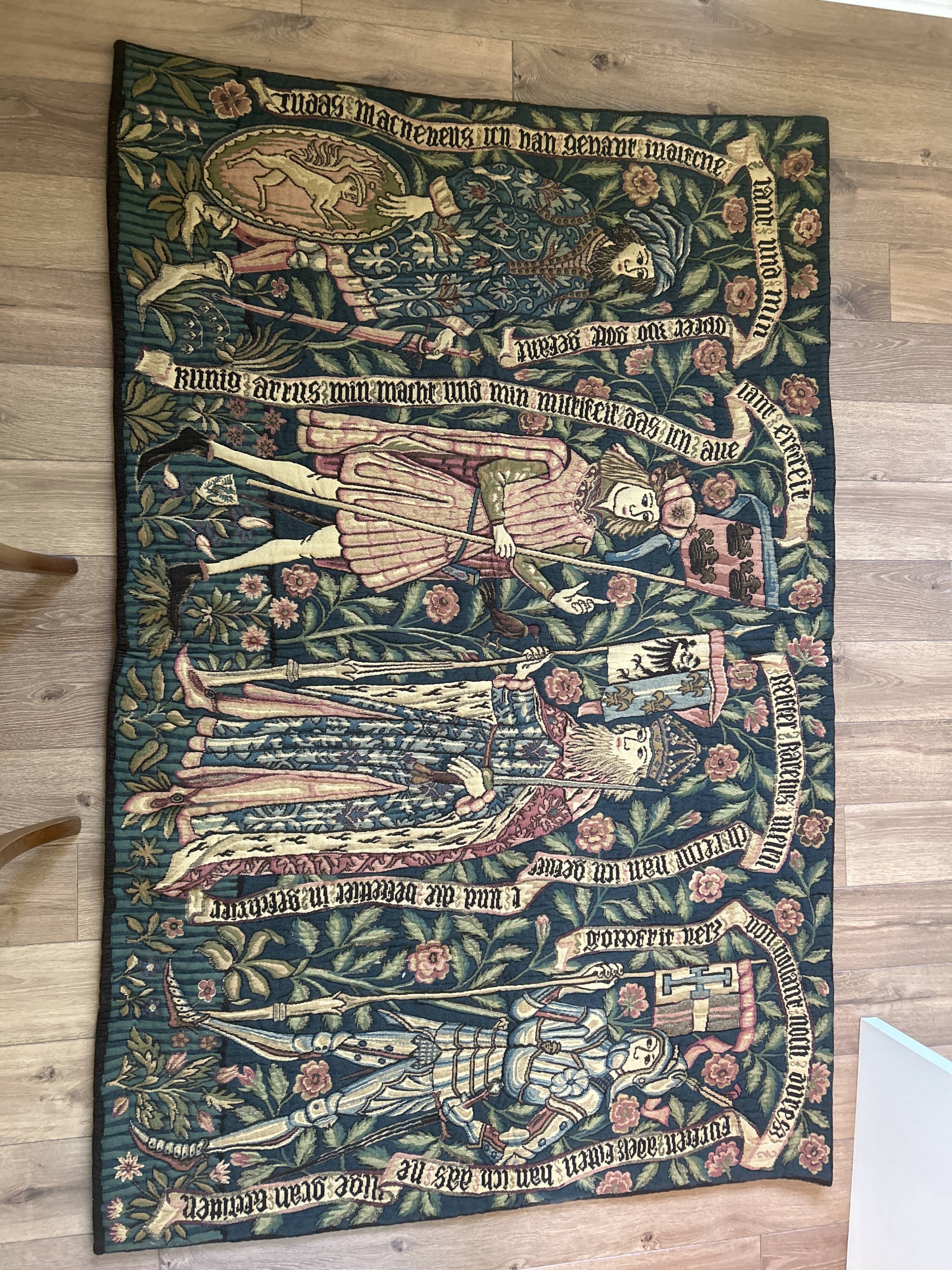 decorative tapestry in the Aubusson style, medieval scene, point de l’halluin