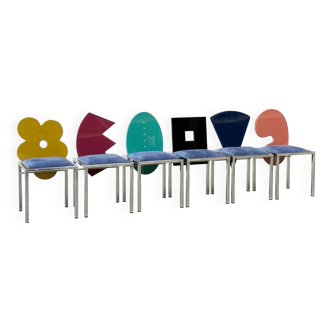 Set of 6 postmodern dining chairs by Salvati e Tresoldi for Omaggi / Saporiti