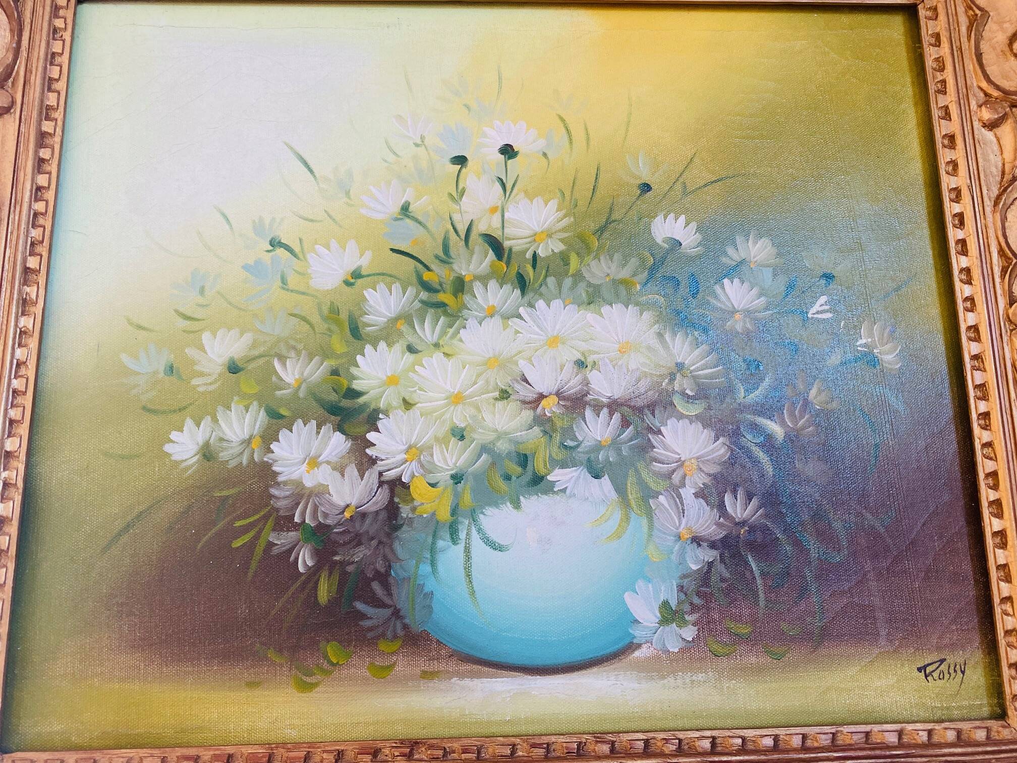 Oil painting on canvas, still life signed Rossy.