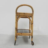 Bamboo serving trolley on castors