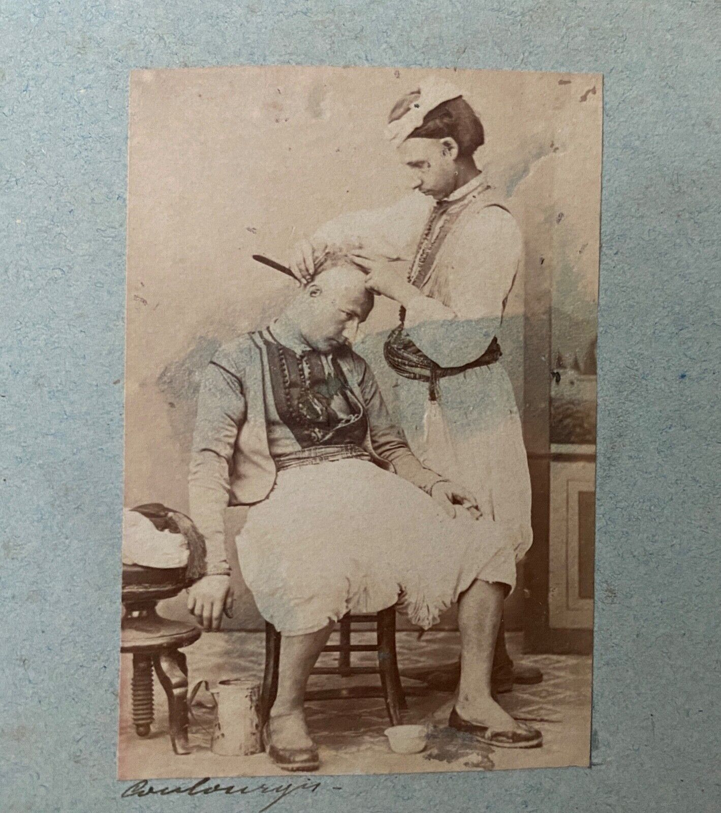 6 old photographs dancers chess players Kabyles grocery store