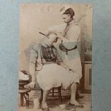 6 photographies anciennes danseuses joueurs d'échec Kabyles épicerie