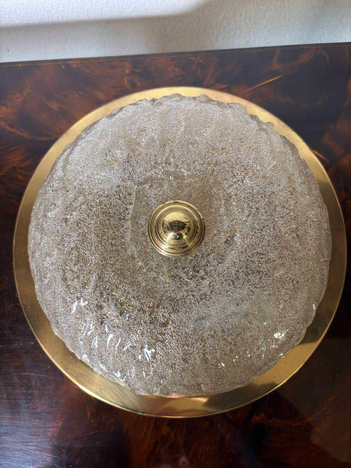 Frosted glass and brass ceiling light, 1970s