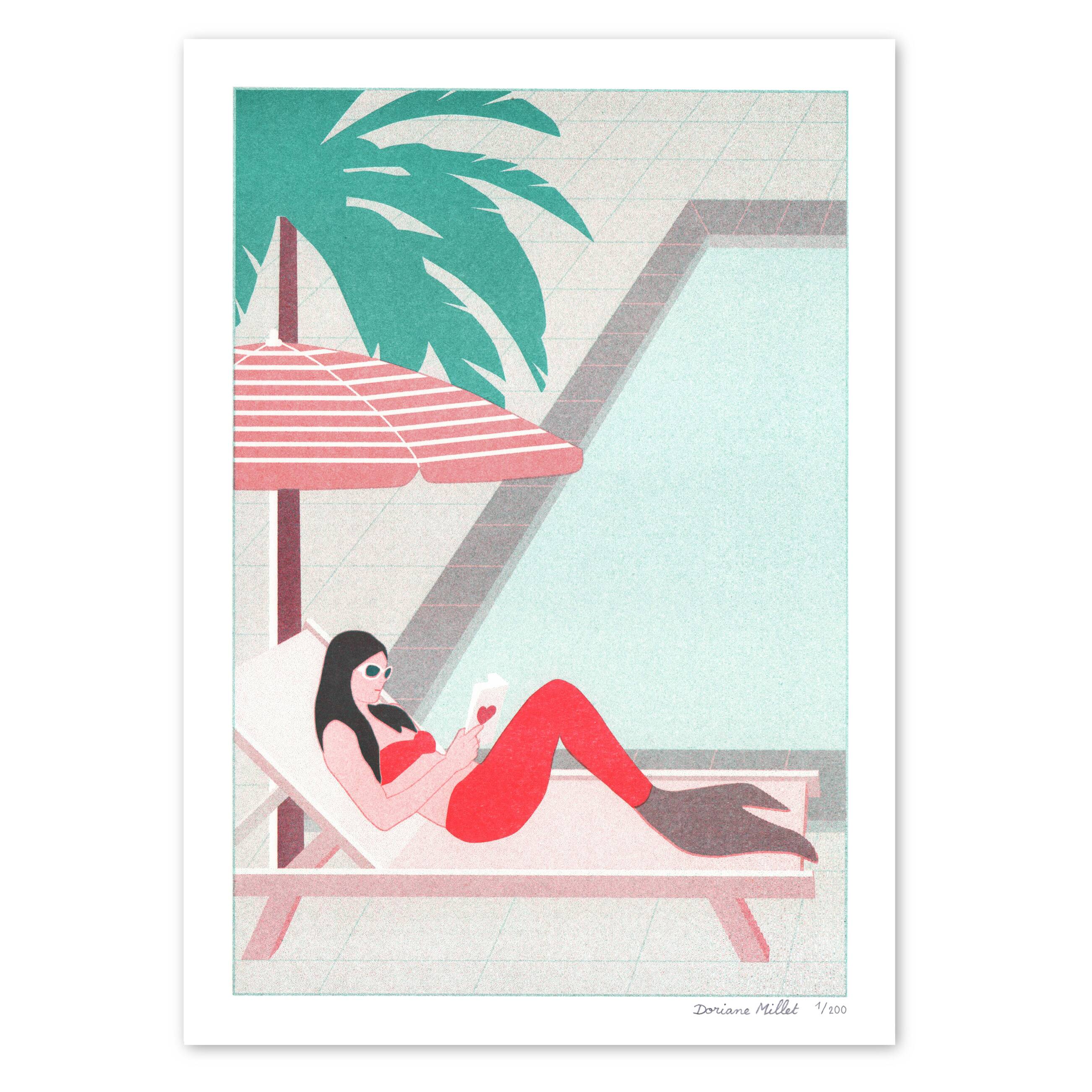 Pool Mermaid, A4 Risograph, Limited Edition