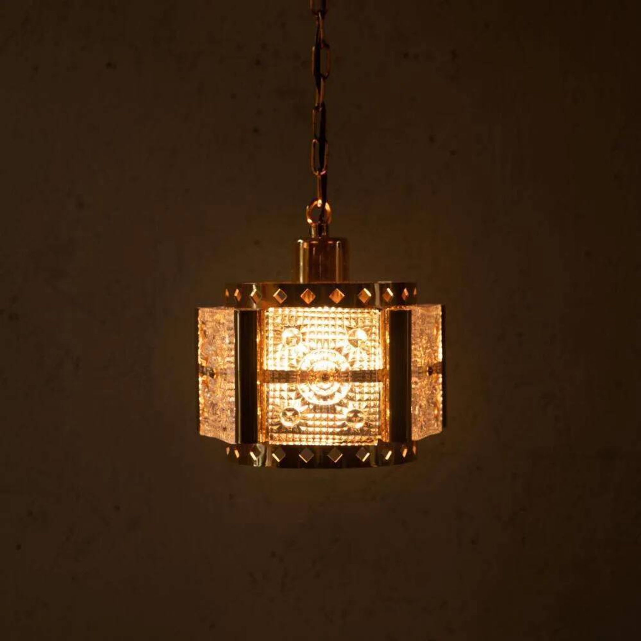 Vintage brass and frosted glass pendant, Vitrika glass pendant.