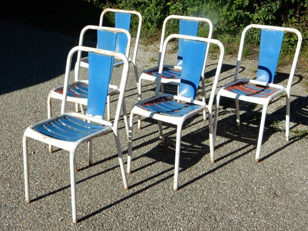 6 anciennes chaises de bistrot Tolix en métal - Style industriel
