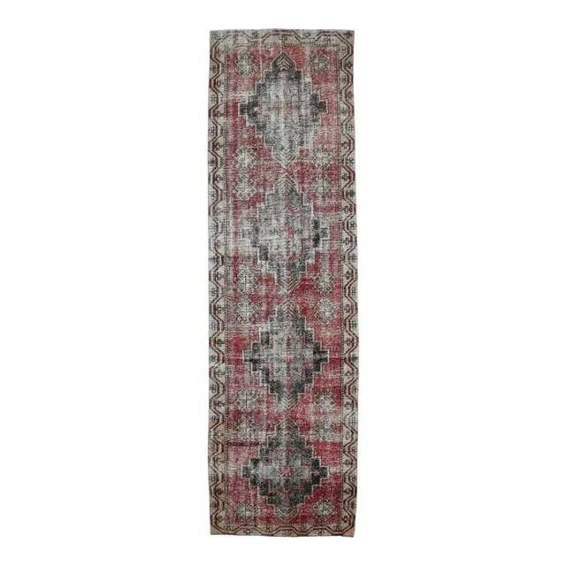 1960s Turkish Hand-Knotted Red Runner Rug 111x391