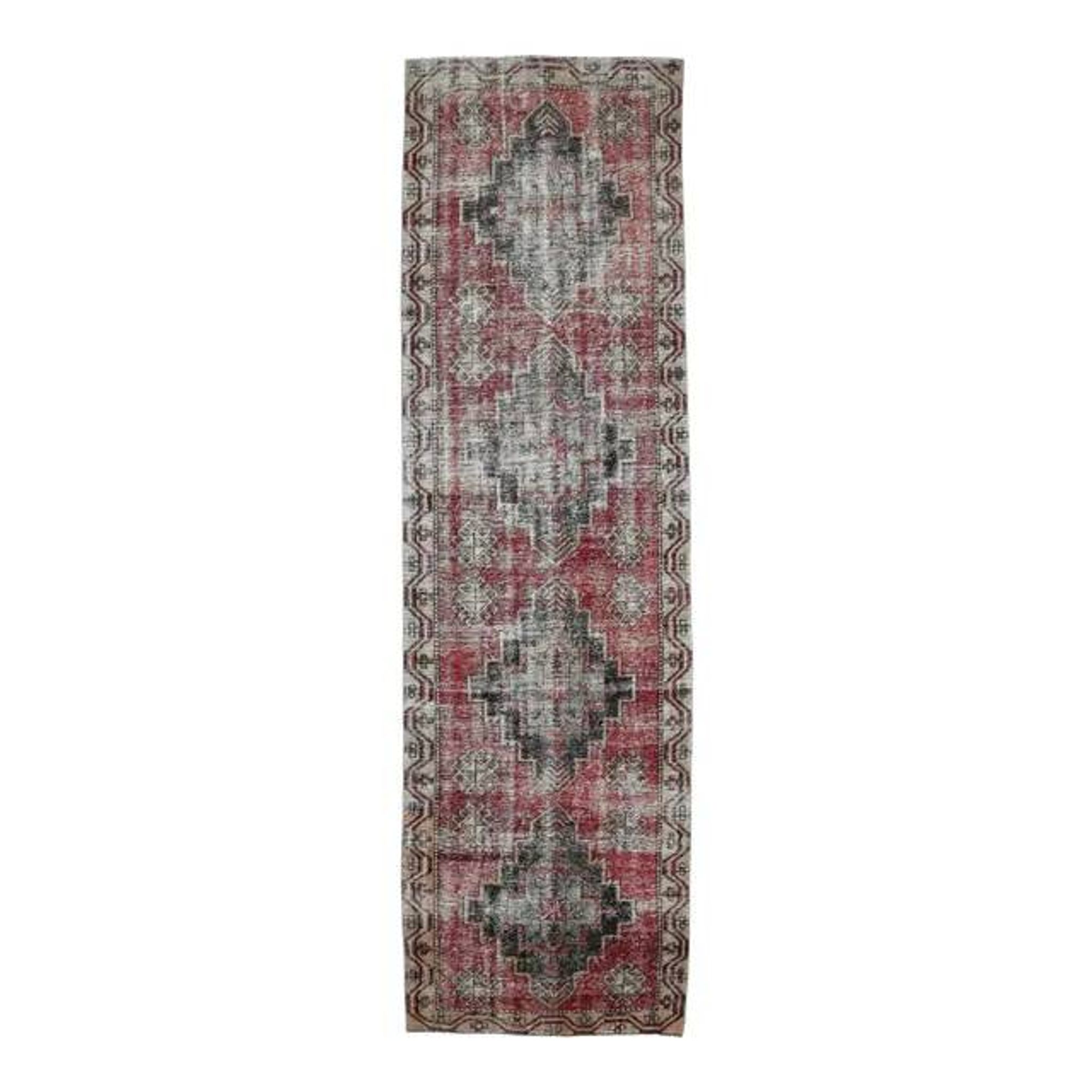 Tapis couloir rouge noué à la main turc des années 1960 111x391