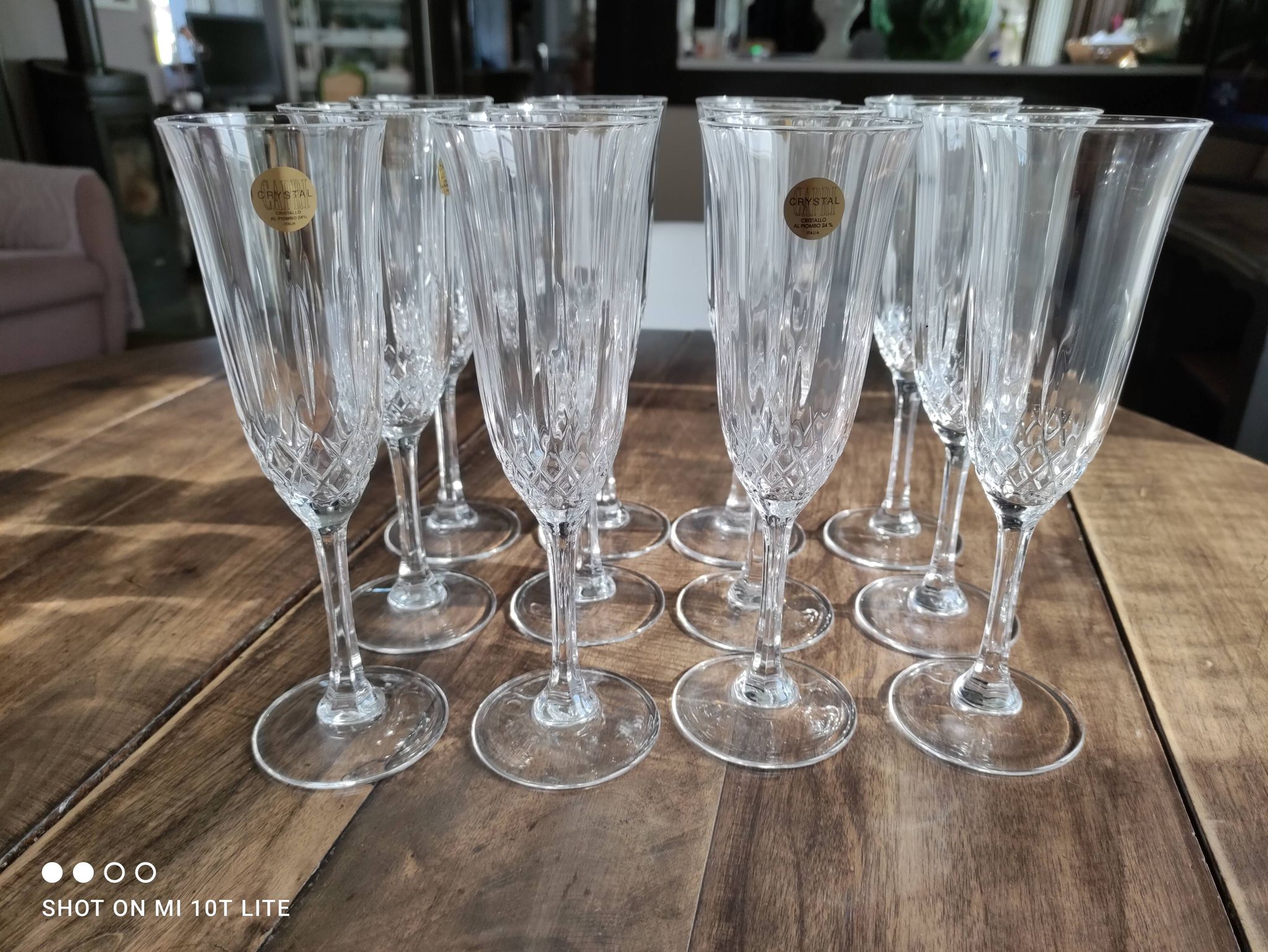 Set of 12 vintage Italian crystal champagne flutes Capri model with original boxes