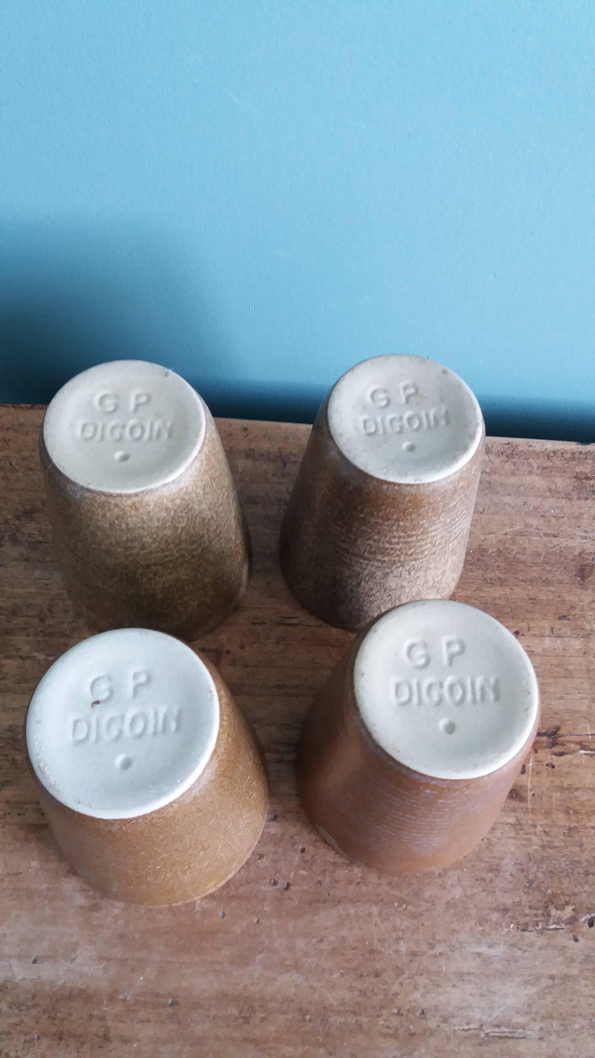 Digoin stoneware mugs, glasses, and cups.