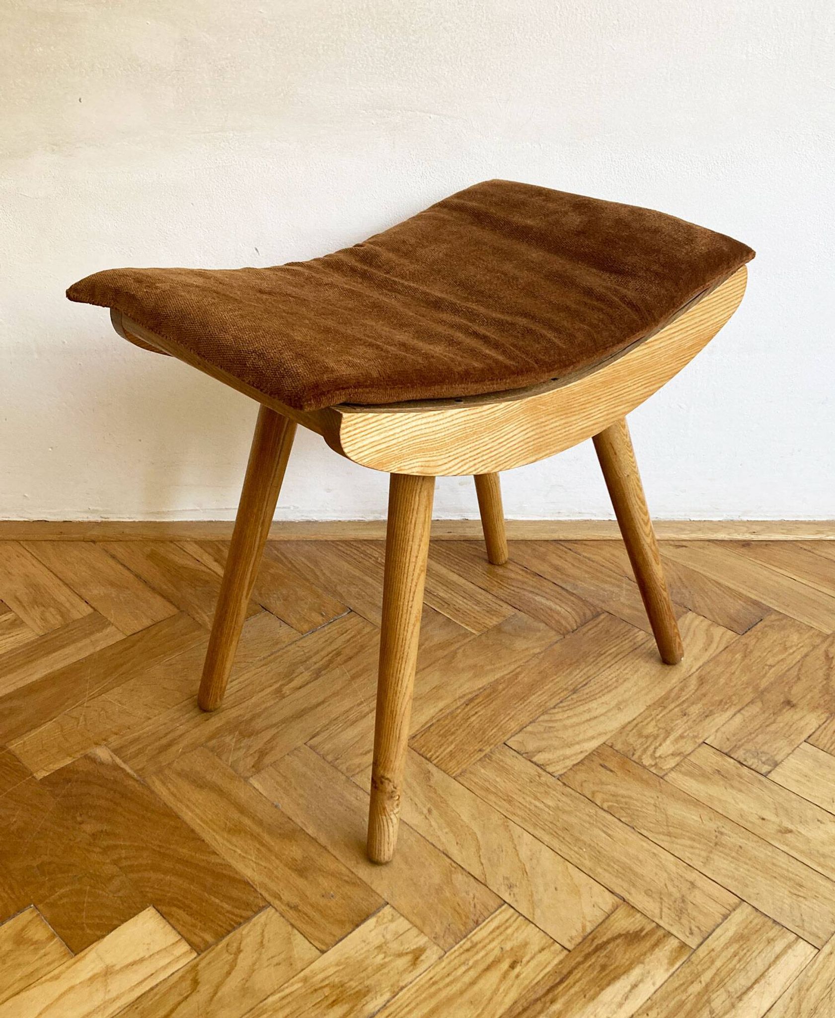 1970's Mid-Century Modern Beechwood Stool with New Upholstery