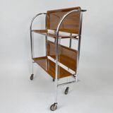 Mid-century Vintage Chrome and Plywood Folding Serving Trolley, 1950's