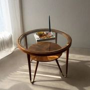 Round walnut coffee table with glass by Ilse Möbel