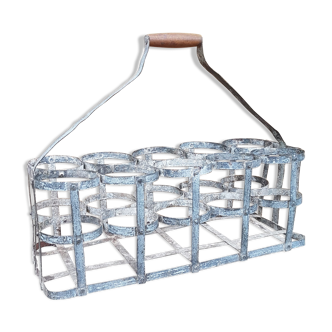 Large old zinc bottle basket