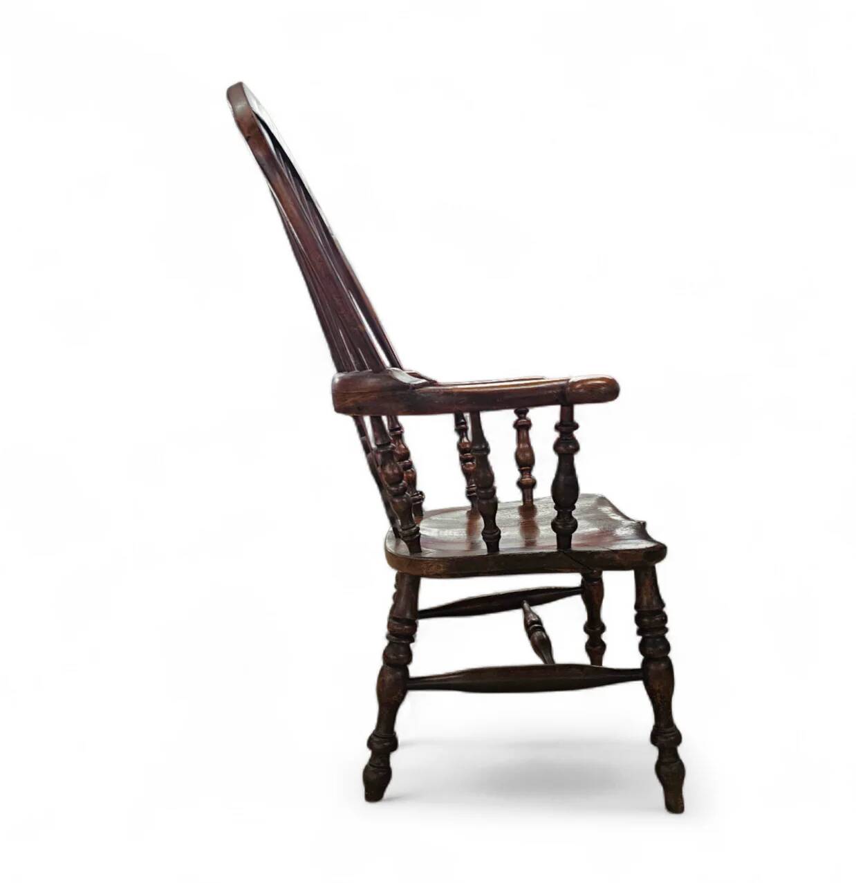 Wide arm arch back antique Windsor chair / Ash Elm rustic farmhouse Yorkshire Windsor chair / 19th century