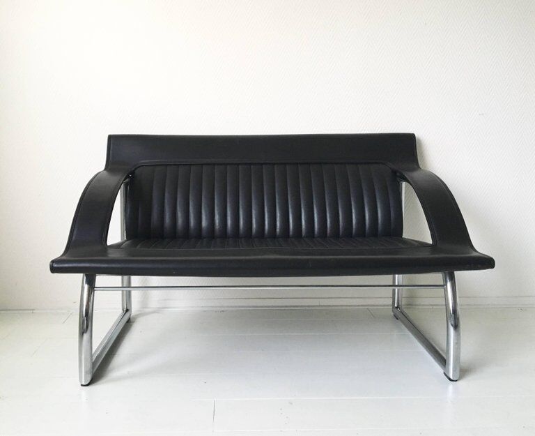 Sofa and Chair in black leather of Sede DS-127 of Gerd Lange 1980 s