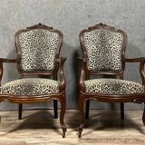 Pair of Napoleon III period curved armchairs in mahogany circa 1850