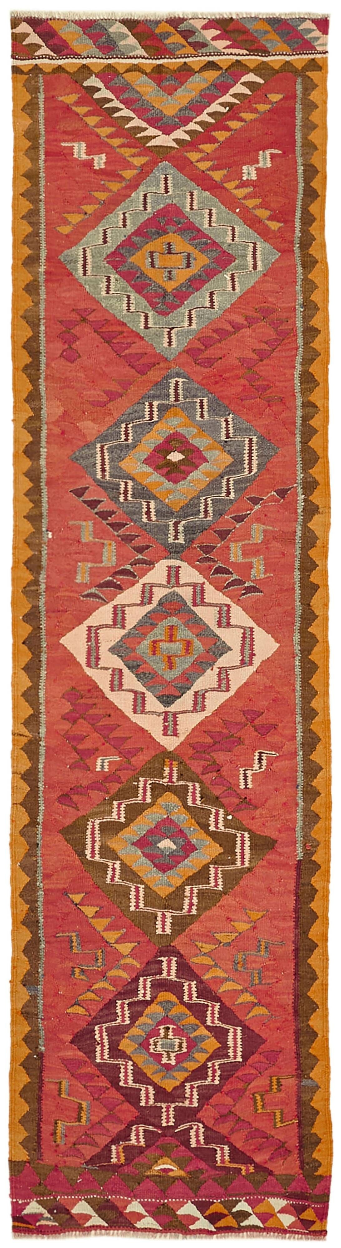 Turkish Handwoven Vintage Herki Kilim 93 cm x 343 cm